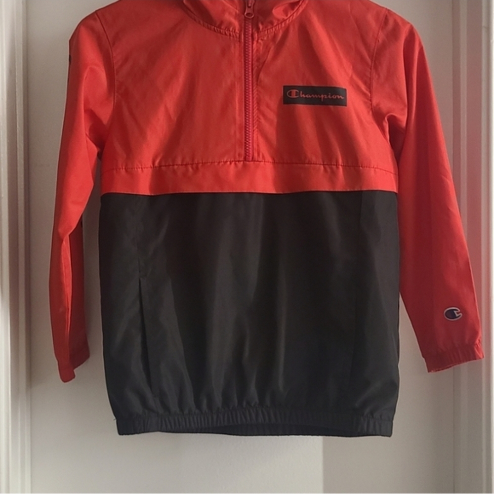 Champion Kids Small Red Black Half Zip Hooded Windbreaker Jacket